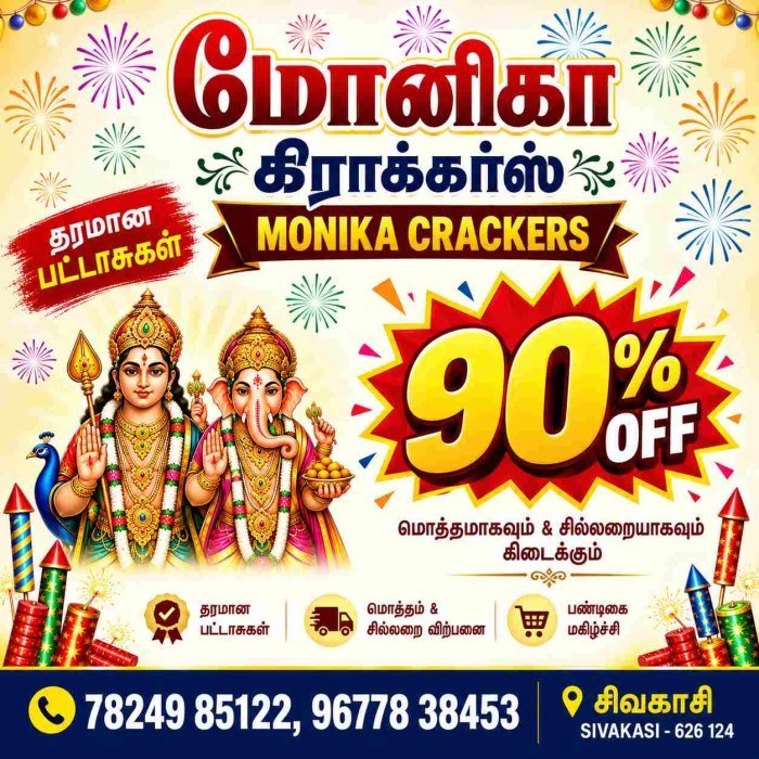 மோனிகா கிராக்கர்ஸ் — Monika Crackers, 78249 85122 / 96778 38453